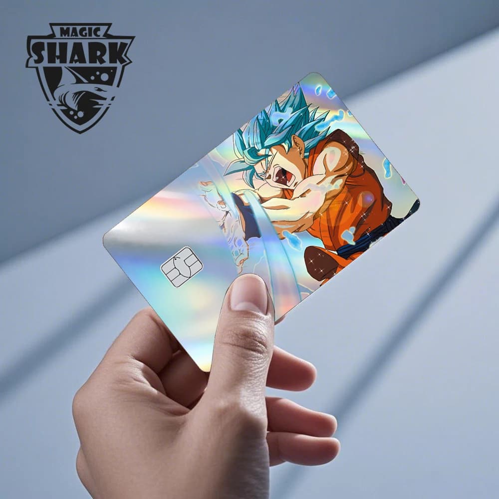 Magic Shark Goku végéta Cool brillant holographique Laser carte de crédit débito autocollant Film co