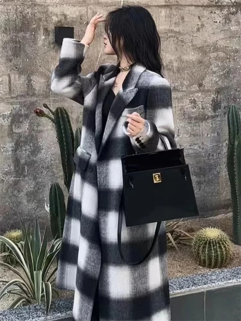 2025 automne/hiver femme nouveau coréen Simple déplacements mode coréen tissu à carreaux laine petit