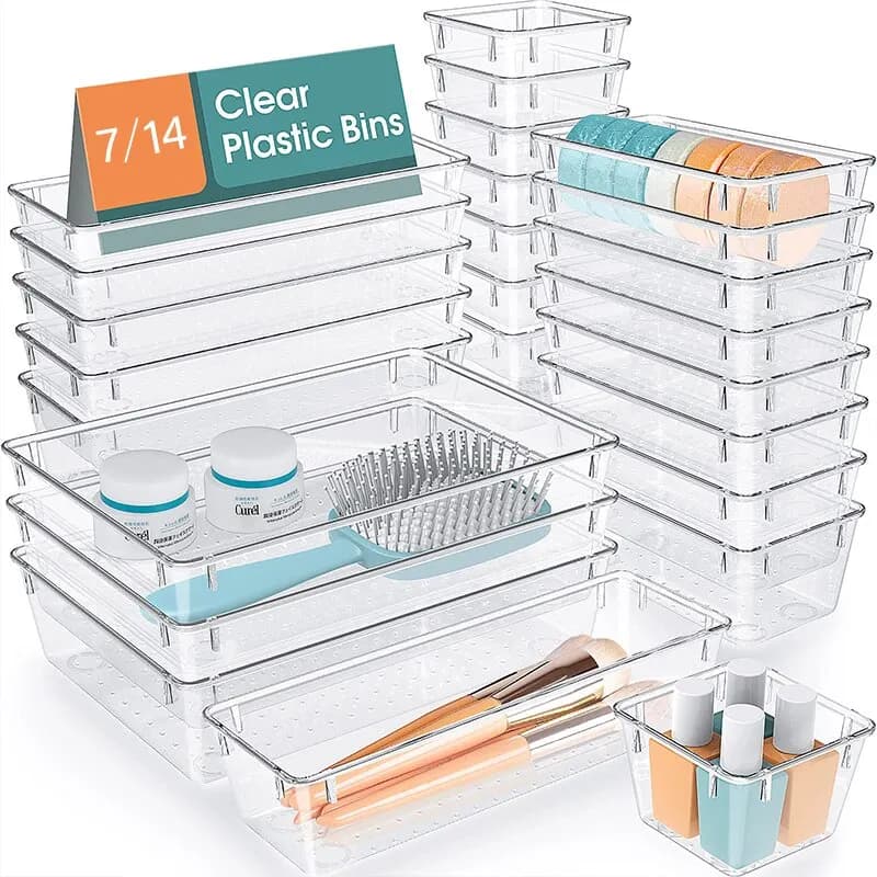 Ensemble de bacs de synchronisation de bureau en plastique transparent, boîte de rangement pour bure