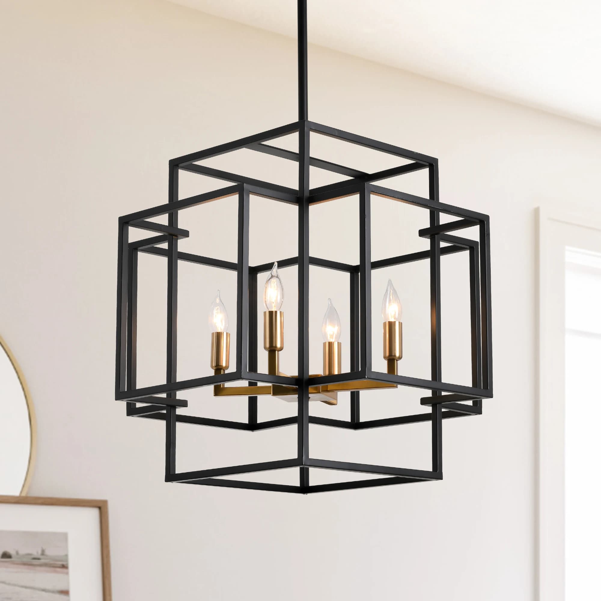 Lustre de salon industriel de style américain, luminaires suspendus, lanterne de ferme, 4 lumières, 