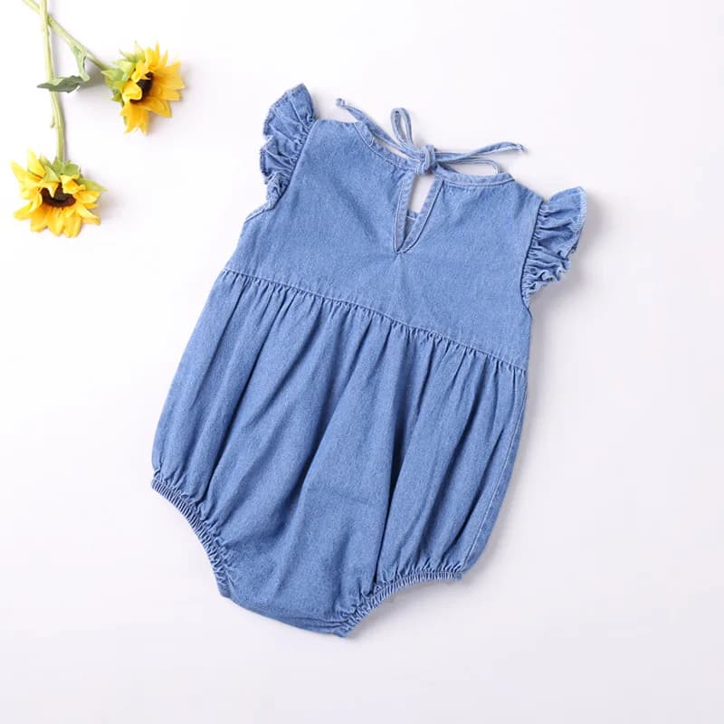 Barboteuse à volants pour bébés filles, barboteuse en coton et Denim, sans manches, body d'été, tenu