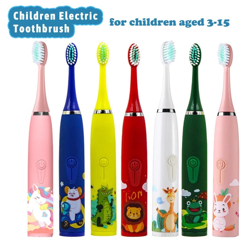 Enfants brosse à dents électrique sonique dessin animé enfants avec remplacer la tête de brosse à de
