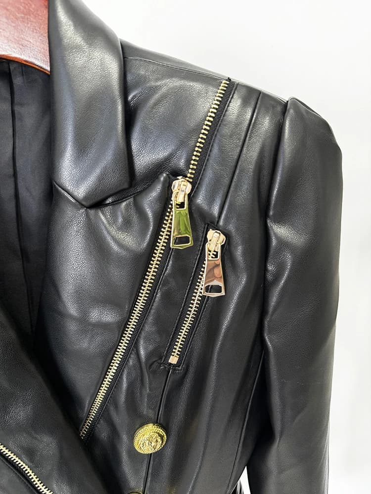 Veste de créateur tendance de haute qualité 2026, veste en cuir artificiel à fermeture éclair ajusté