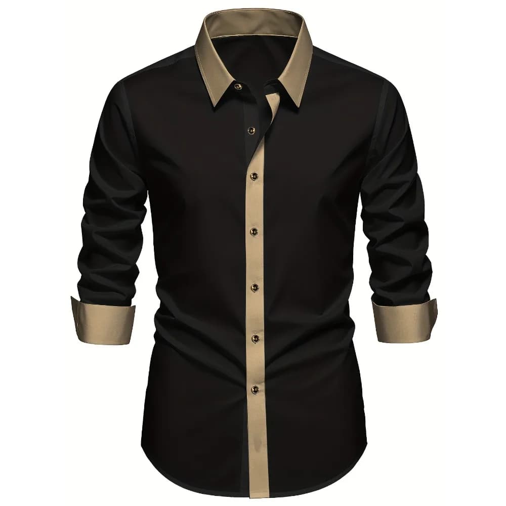 FGKKS hommes chemise noire flambant neuf haute rue Patchwork à manches longues intelligent décontrac