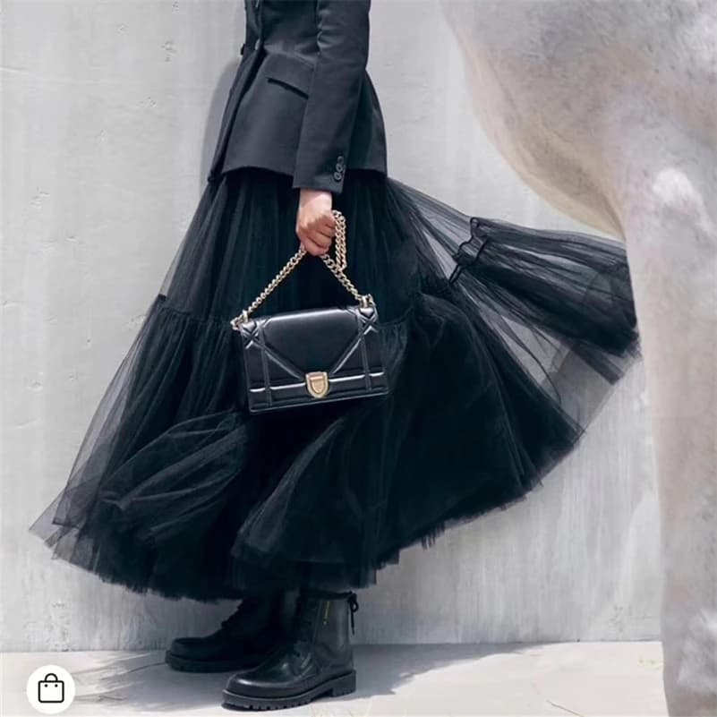 Jupes longues en tulle taille haute pour femmes, jupe tutu trapèze, vêtements en maille plissée pour
