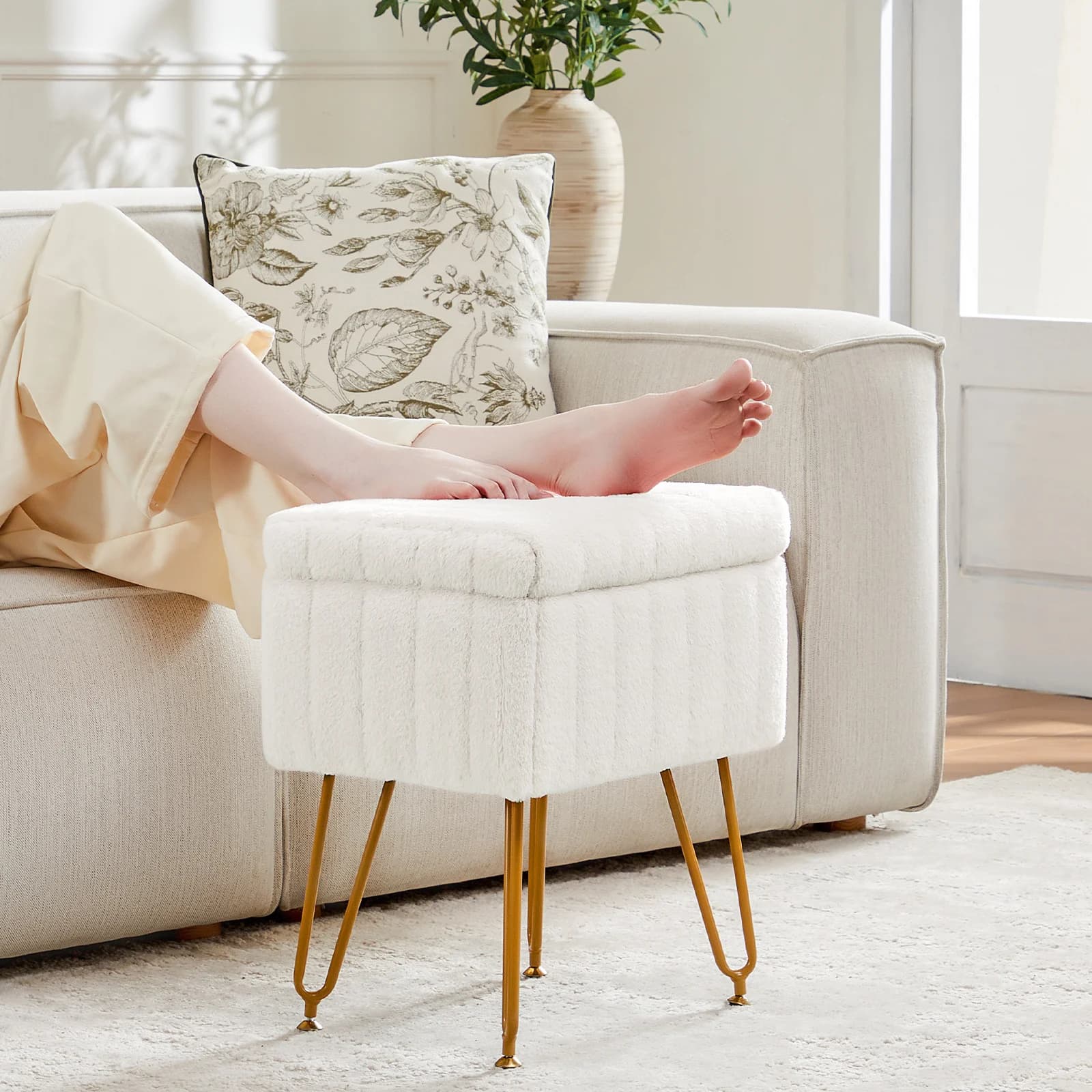 JHK – tabourets et poufs de rangement cachés en fausse fourrure pour salon, maquillage rembourré ave