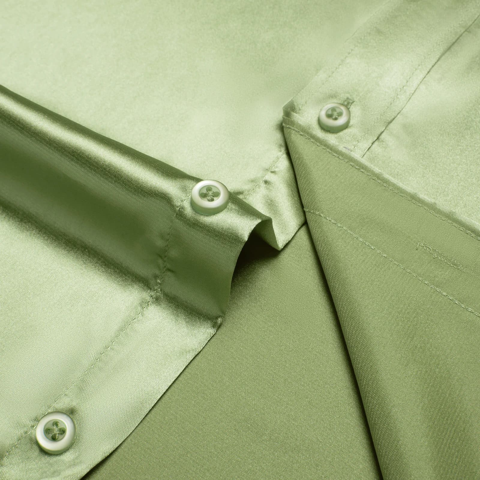 Chemises en satin uni pour hommes – Vert sauge, noir, jaune, rouge – Chemises habillées à manches lo