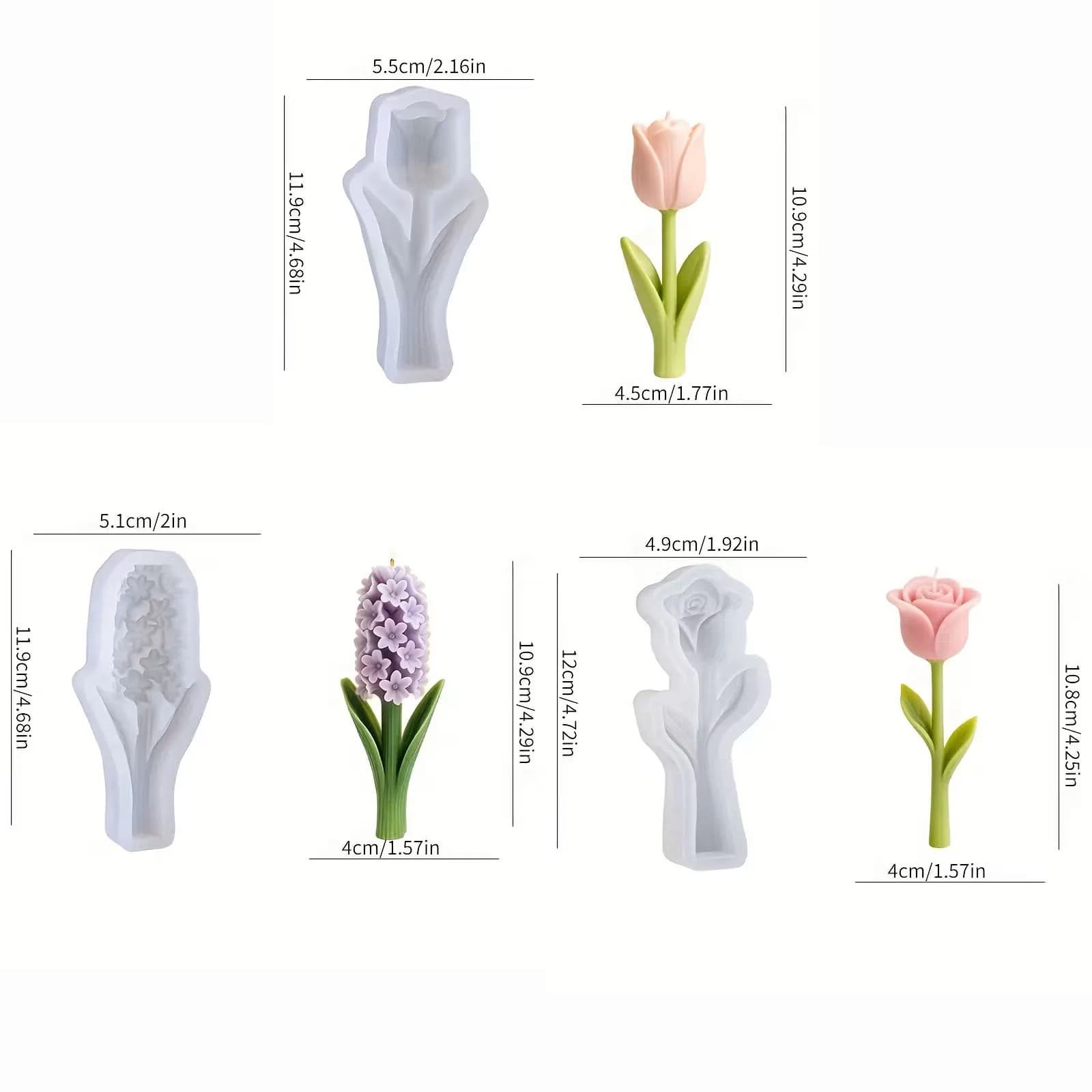 Moules à bougies floraux, roses/tulipes/lavande, bougies/savons parfumés maison, ornements et artisa