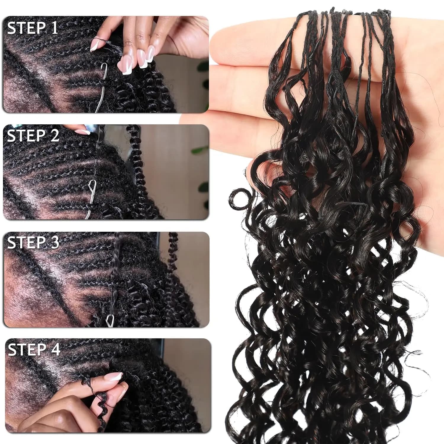 Cheveux humains bouclés birmans pré-bouclés au crochet, 24 pouces, ondulations profondes, pour femme