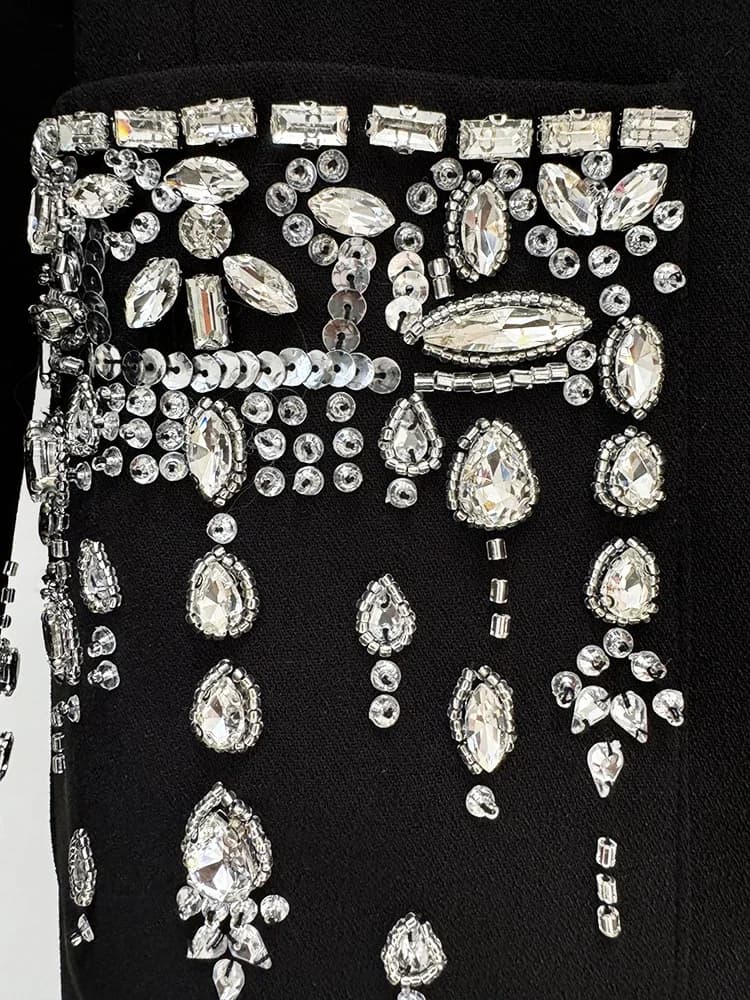 HIGH STREET plus récent 2025 créateur de mode femmes à manches longues col cranté strass diamants pe