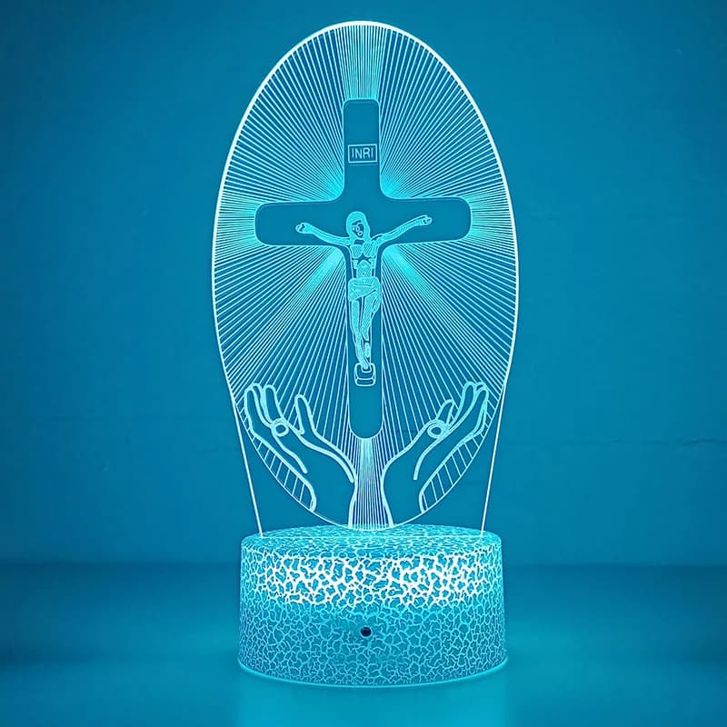 Jésus croix 3D LED veilleuse pour amis noël pâques chambre décor cadeaux Crucifix Illusion d'optique