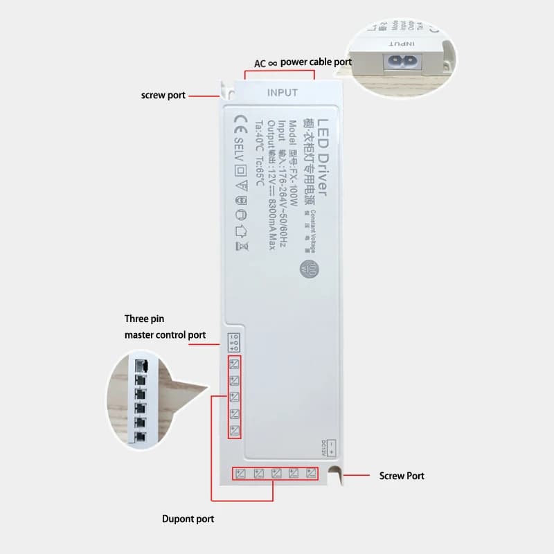 Transformateur de bande lumineuse d'armoire LED, alimentation d'éclairage, Port DuPont, 24W 36W 60W 