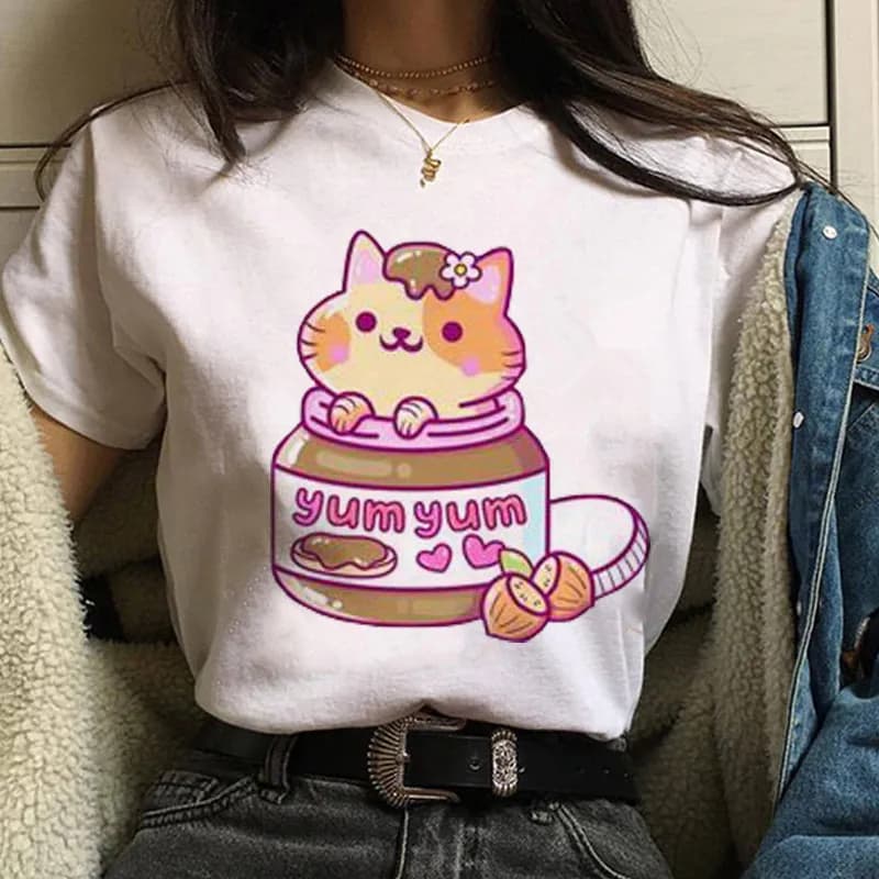 T-shirt femme années 90 avec image imprimée Nutella, décontracté, à la mode, Harajuku, dessin animé 