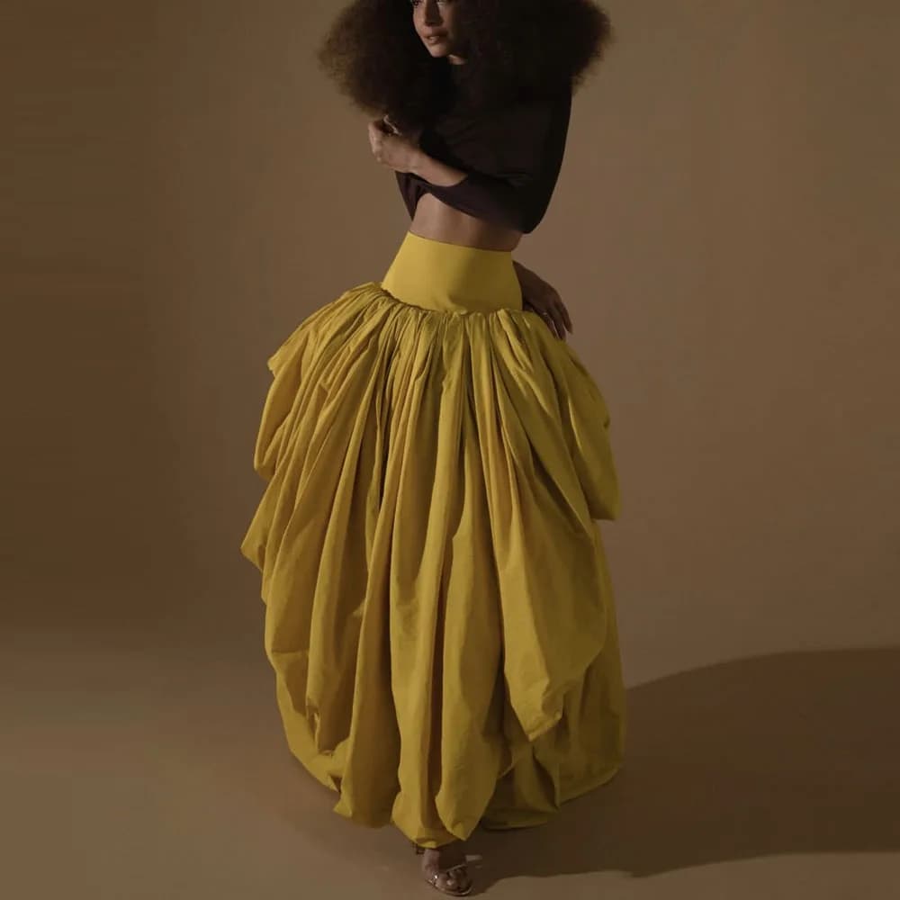 Jupe de danse asymétrique dorée pour femmes, taille haute, drapée, jupe longue féminine, jupe pour i