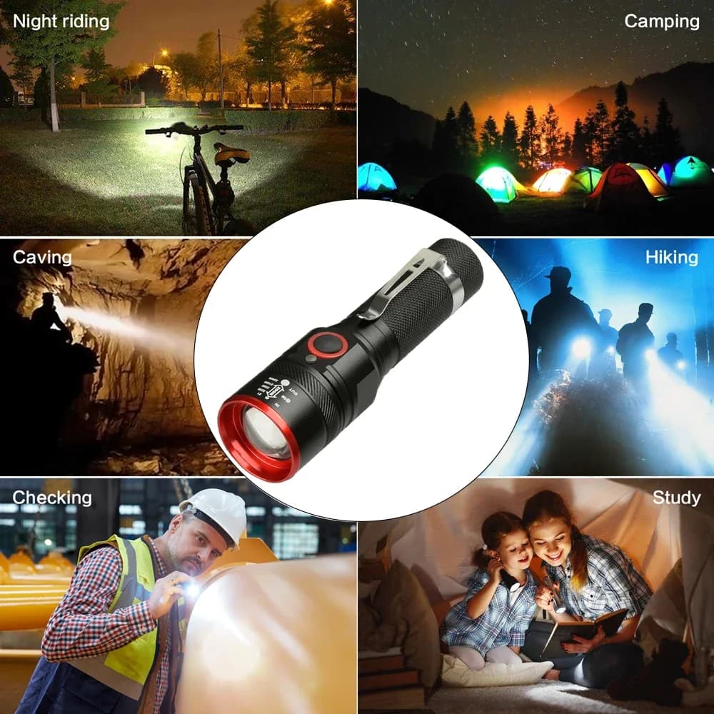 Lampe de poche étanche à lumière LED, torche n'aime, lumière d'urgence extérieure, lampes de poche 1