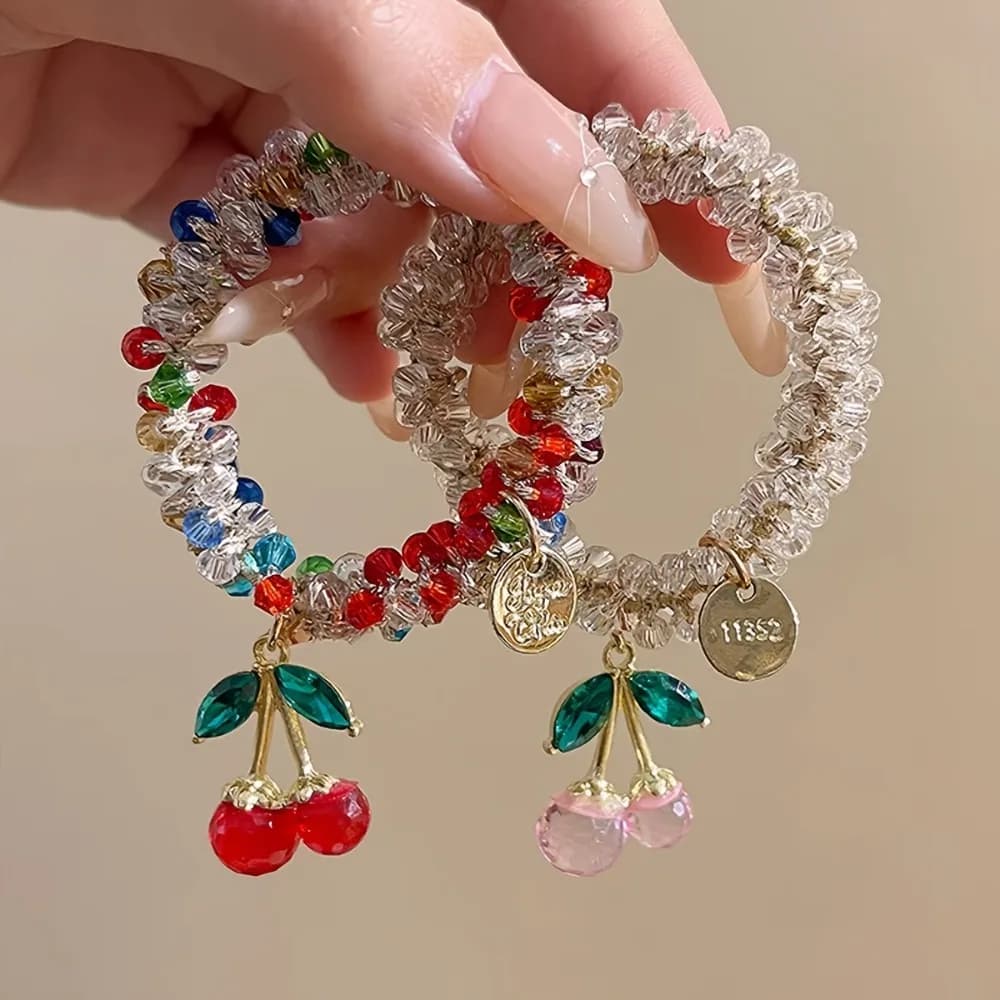 Corde à cheveux cerise en cristal coloré, 1/2 pièces, anneau de cheveux en strass doux, bandeau à ha