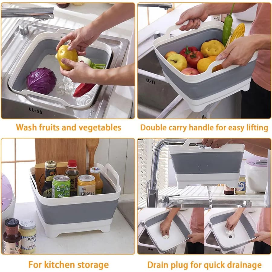 Lavabo à légumes pliable en plastique de 9 litres avec bouchon de vidange pour le stockage des plats