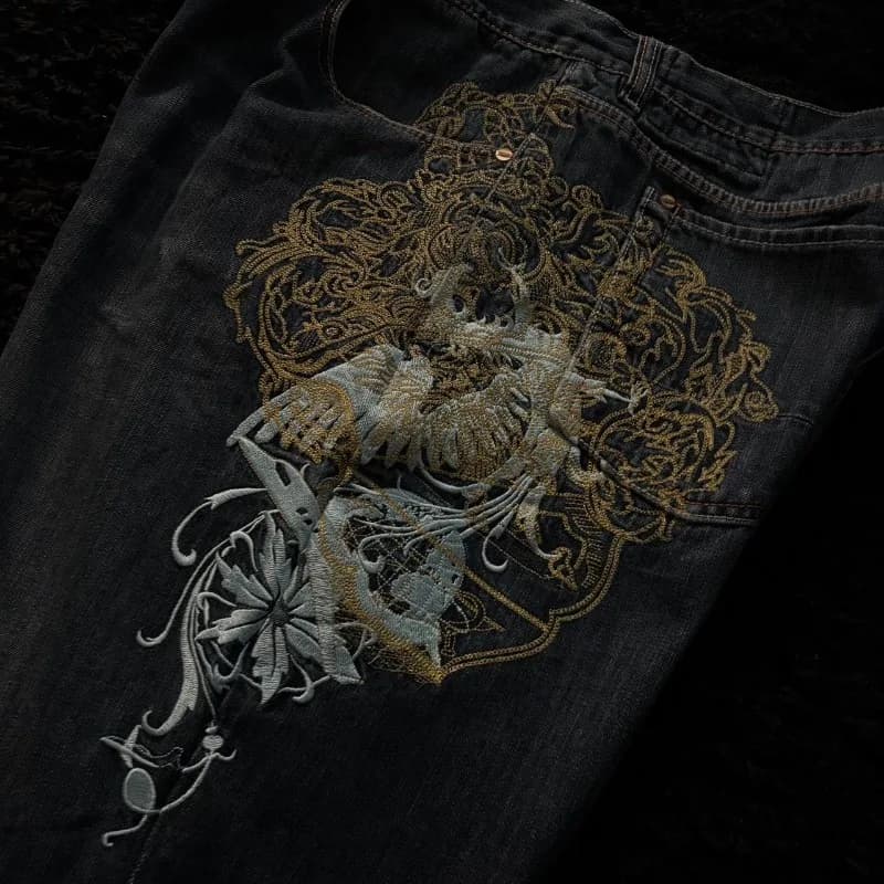 Jean Baggy brodé pour hommes, nouvelle mode américaine, motif surdimensionné, Y2K, gothique, Harajuk