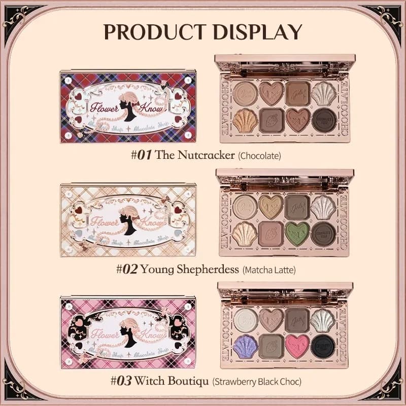 Flower Knows Chocolate Shop Palette de fards à paupières hautement pigmentée Shimmer Mat Glitter Omb