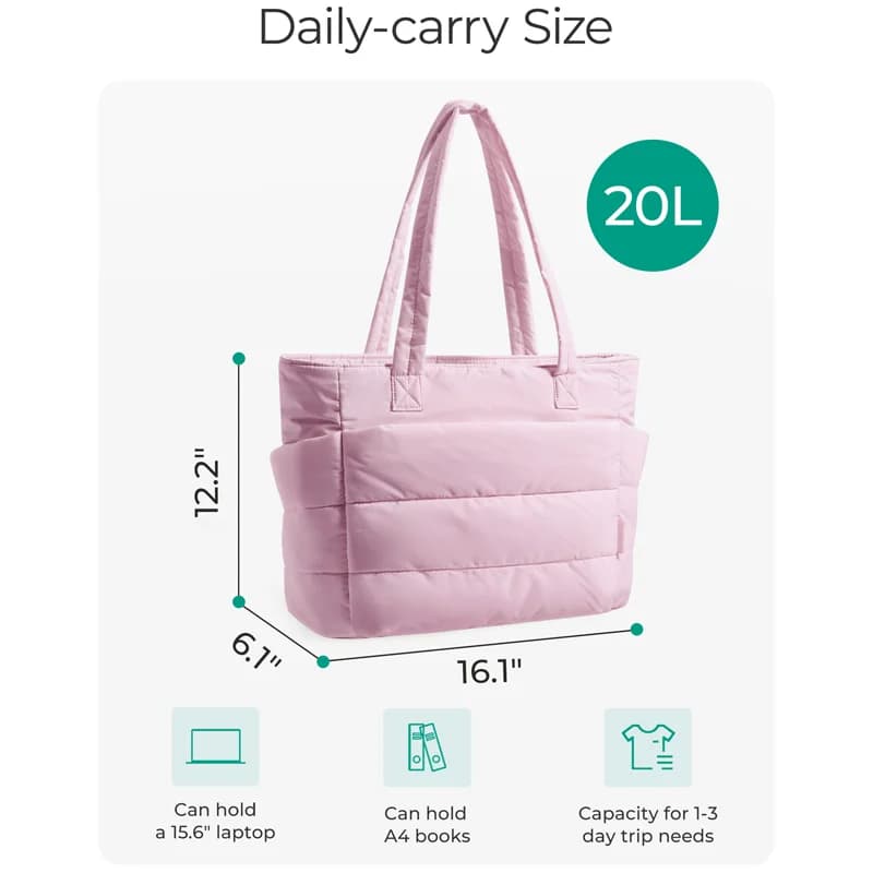 BAGSMART sac femme couleur unie sac fourre-tout trajet collège rembourré sac à bandoulière loisirs S
