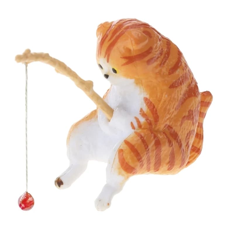 Ornements de chat de pêche, Mini Figurine en résine, aménagement paysager d'aquarium, dessin animé