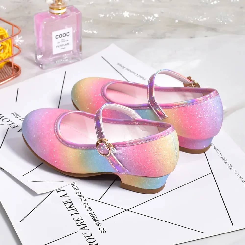 Chaussures de princesse pour filles, chaussures en cuir à paillettes arc-en-ciel, à la mode, pour en