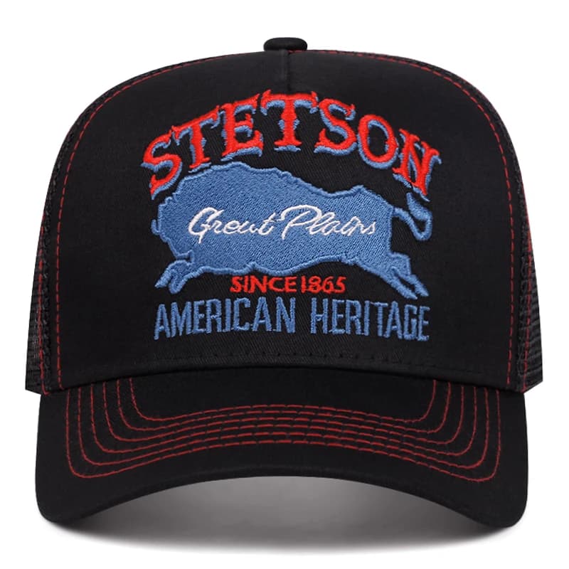 2025 personnalisé nouveau chapeau de camion STETSON ours rouge respirant maille chapeau rue Hip Hop 