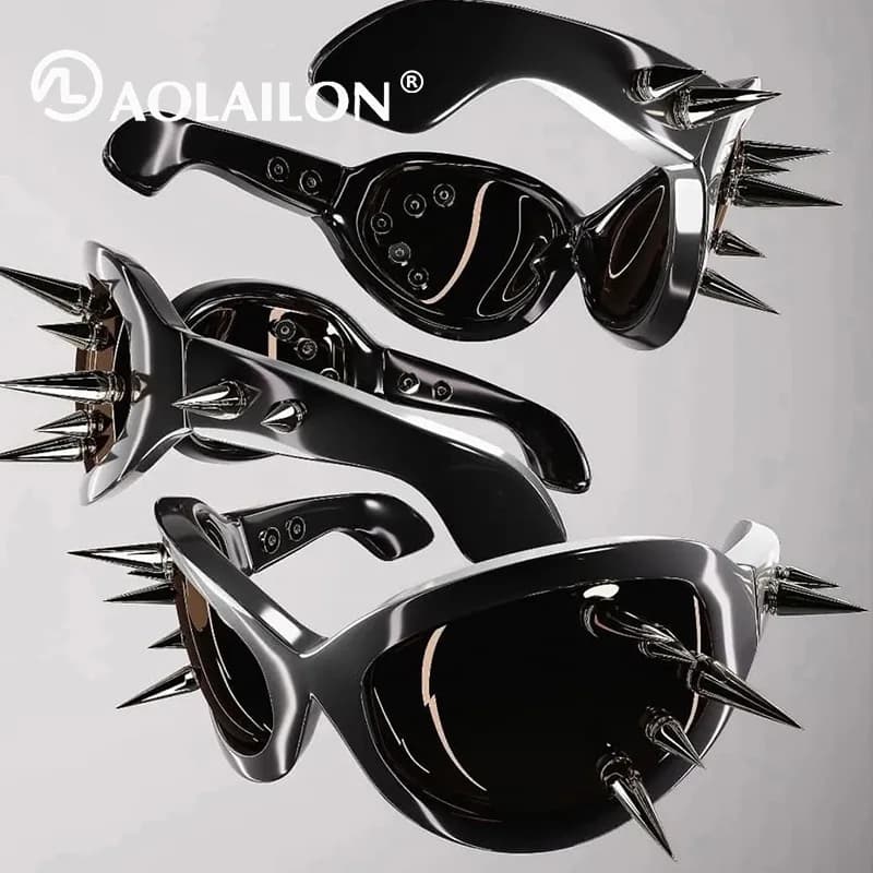 Cyberpunk bricolage unisexe exagéré lunettes de soleil Rivet moto Style Hip Hop Streetwear lunettes 