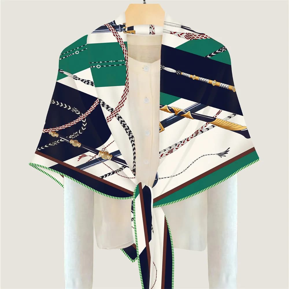POBING 30% soie 70% cachemire écharpe femmes roulé à la main luxe imprimé Triangle foulards envelopp