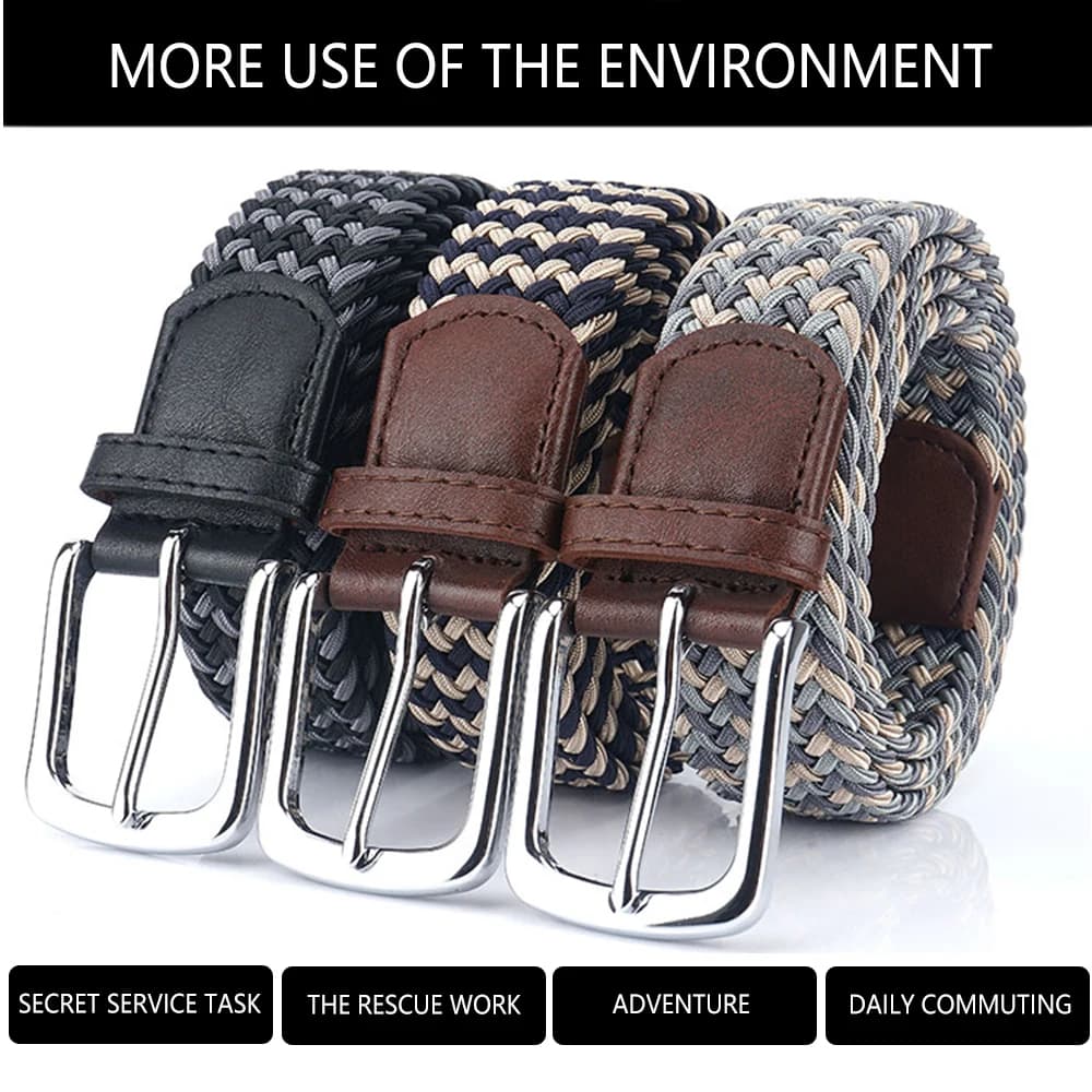 TUSBottles-Ceinture tressée sans trou pour hommes, ceinture tissée élastique, simple et sauvage, mod