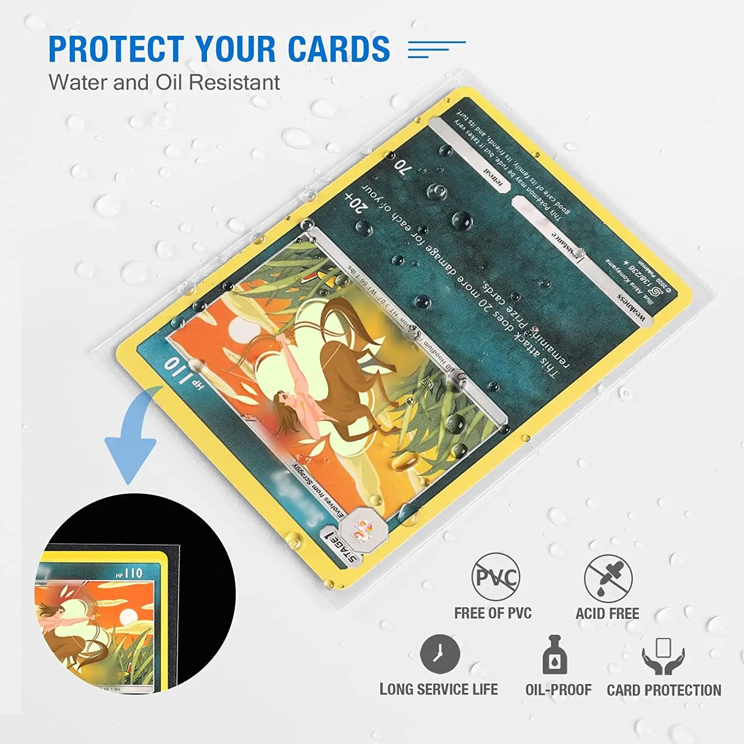 50pcs doux commerce Laser carte Film manchon Transparent 66*91mm Pokemon TCG jeu protecteur dossier 