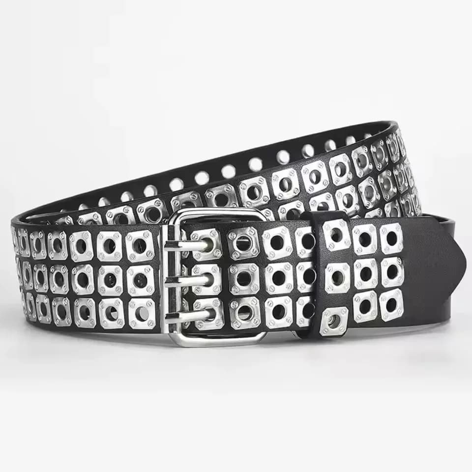 Ceinture pour femmes, perles carrées à la mode, clous en saule, trois yeux d'échappement, Punk Stree