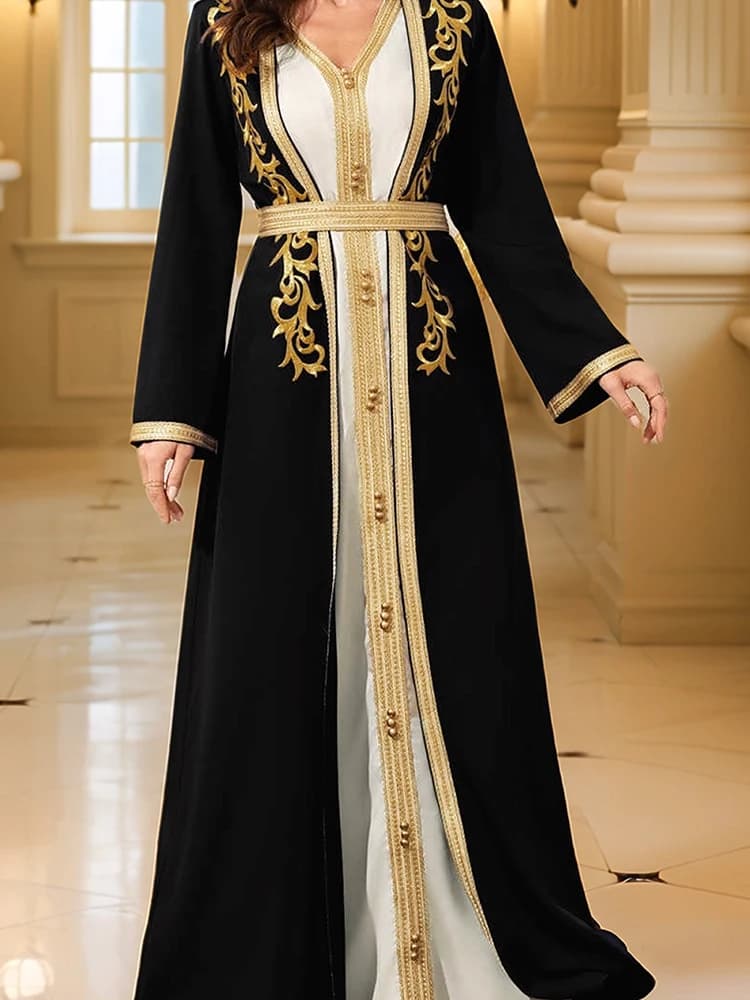 Robe musulmane du moyen-orient pour femmes, caftan marocain Abaya, Robe Eid brodée en or, robes isla