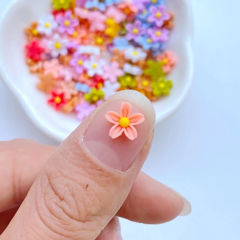 200 pièces nouveau mignon Mini 8mm fleur dos plat résine amélioration des ongles bijoux artisanat dé