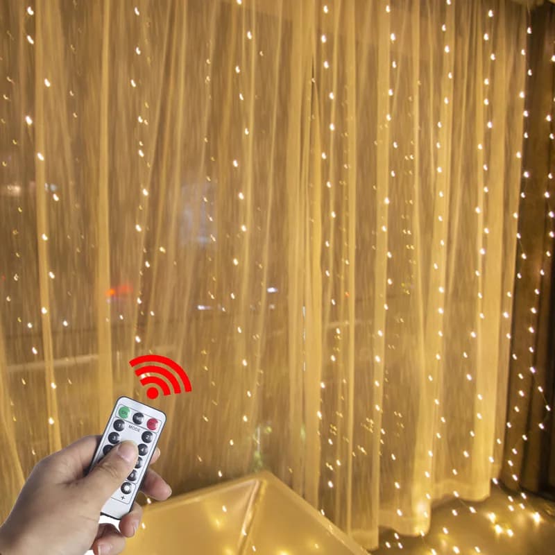 Rideau LED Guirlandes 3x1m lumière chaude télécommande chambre vacances mariage noël décoration fée 