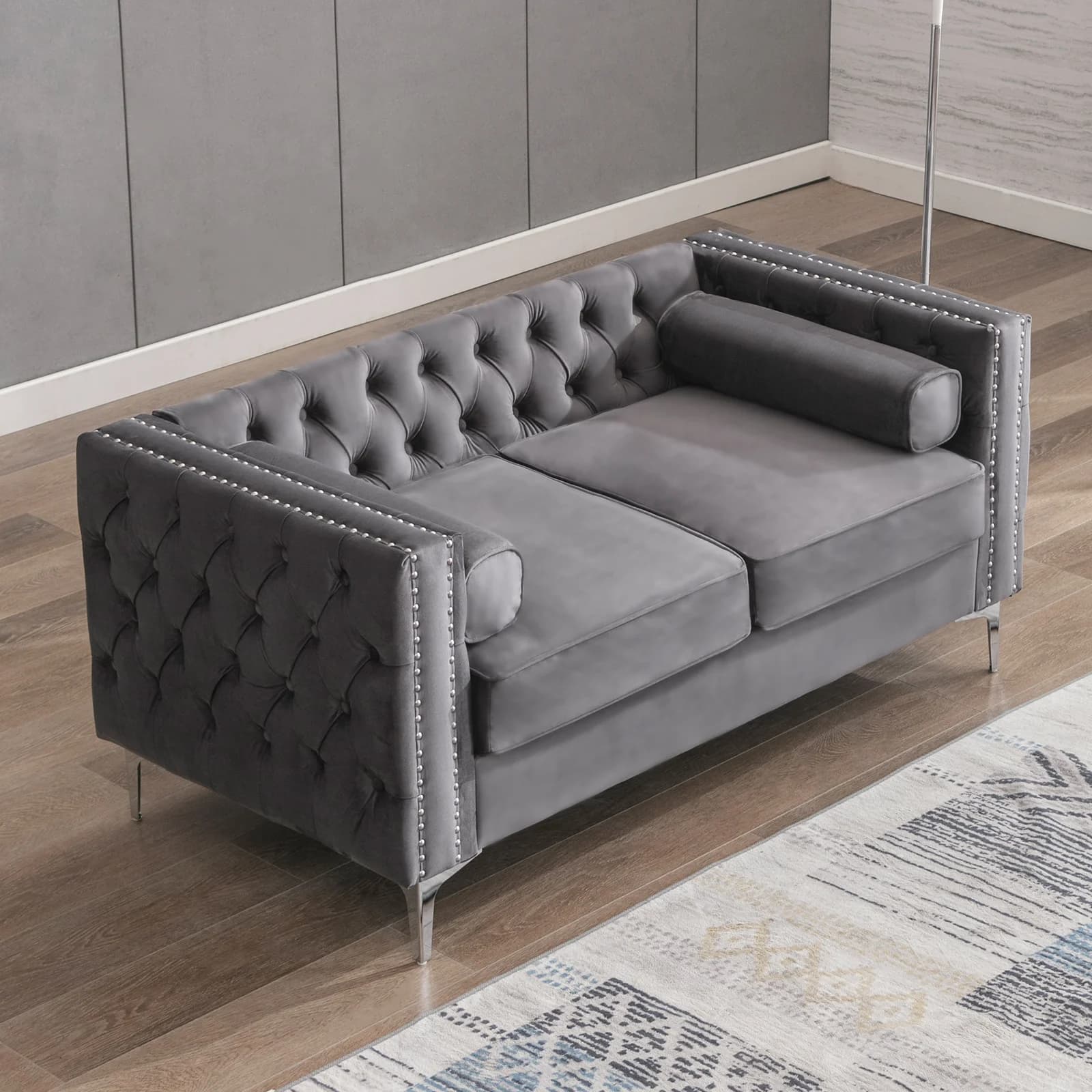 HORGgland-Ensemble de canapé sectionnel O, canapé convertible 3 places en velours avec accoudoirs et