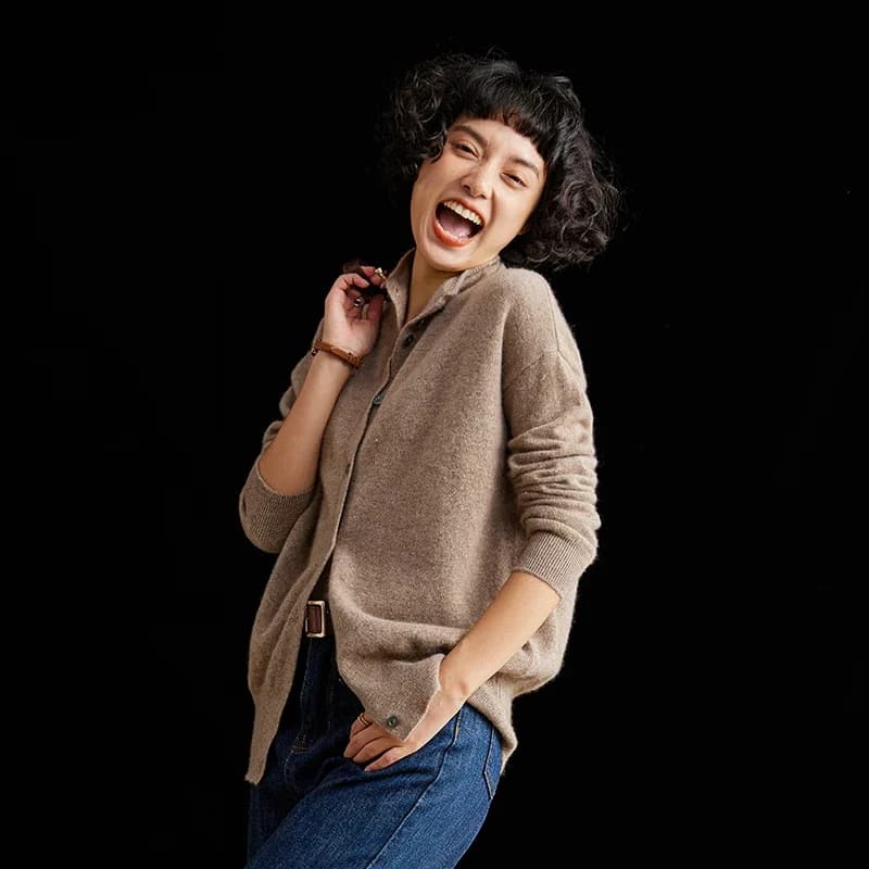 Cardigan en laine pour femmes, coupe cintrée, col Semi-haut, couleur unie, manches longues, pull tri