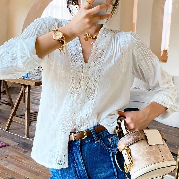 TEELYNN gitane Boho Foral brodé dentelle Blouse chemises pour femmes haut 2025 coton Vintage à manch