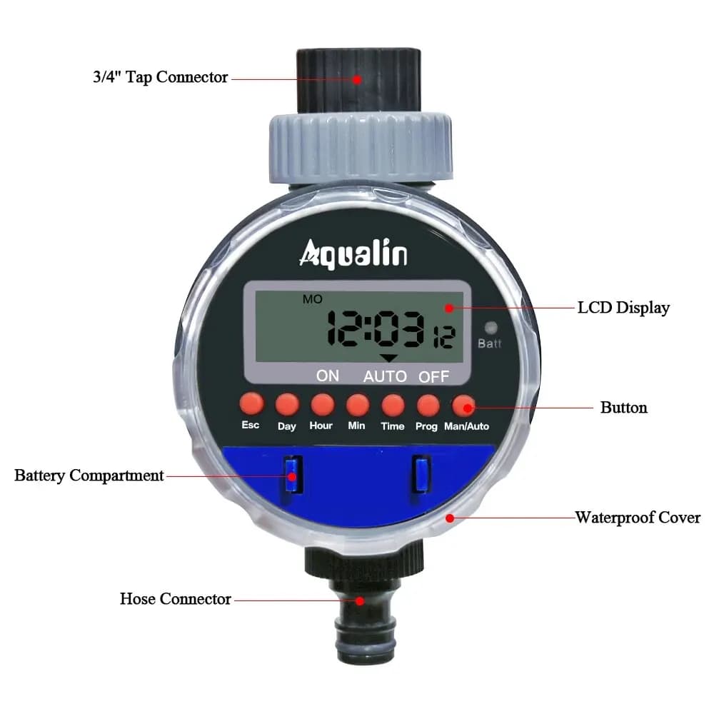 Minuterie d'arrosage électronique avec écran LCD, vanne à bille pour jardin domestique, contrôleur d