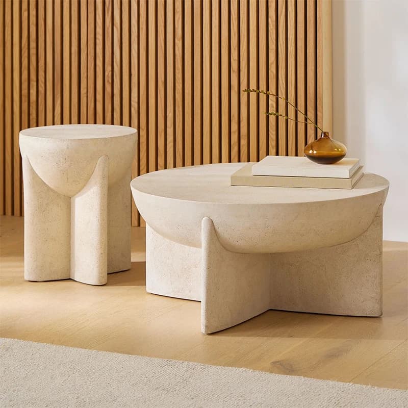 Table basse d'extérieur blanche crème française, design moderne, Table d'appoint ronde créative, meu