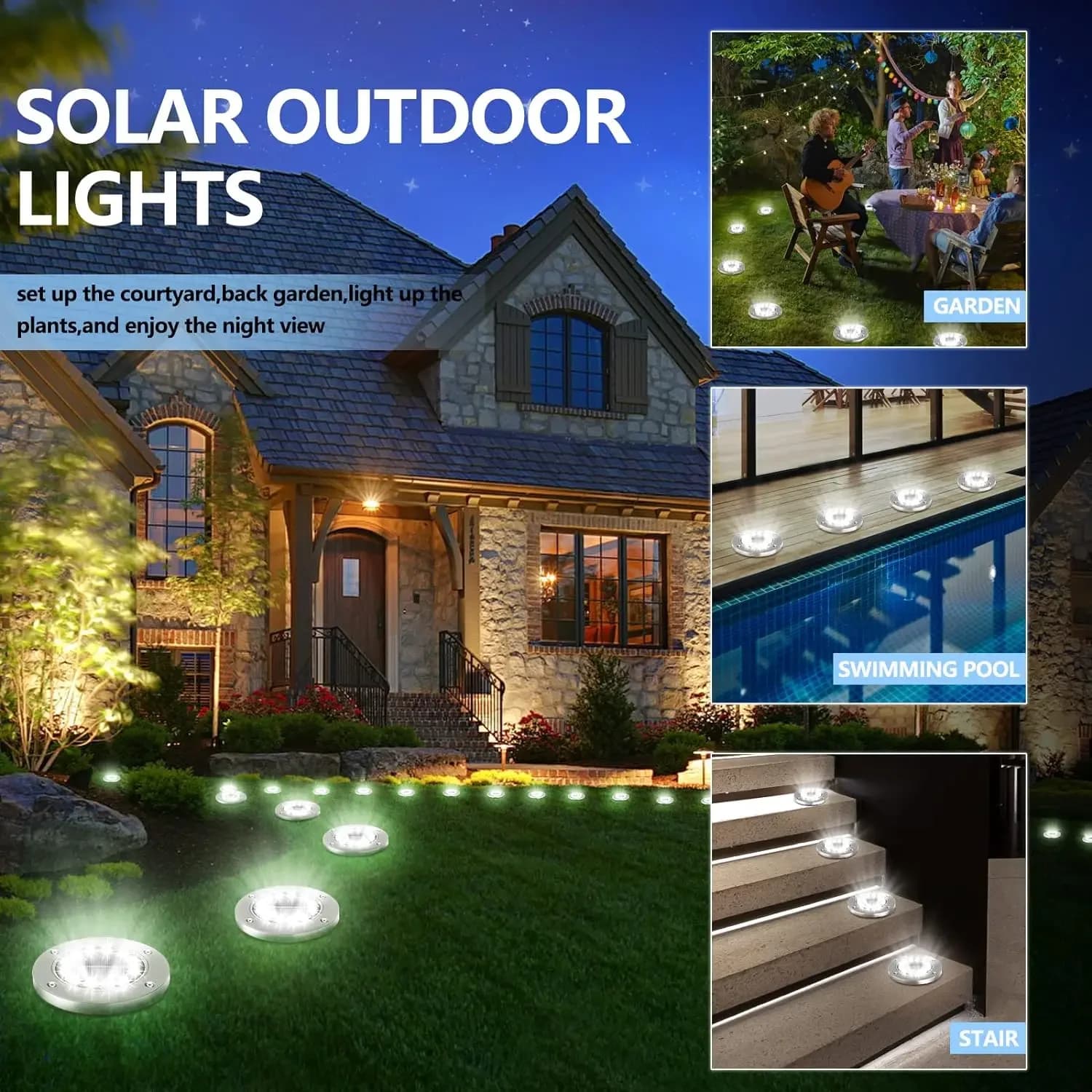 Lampes solaires au sol, décorations extérieures, lampes de jardin solaires à 12 LED étanches, lumièr