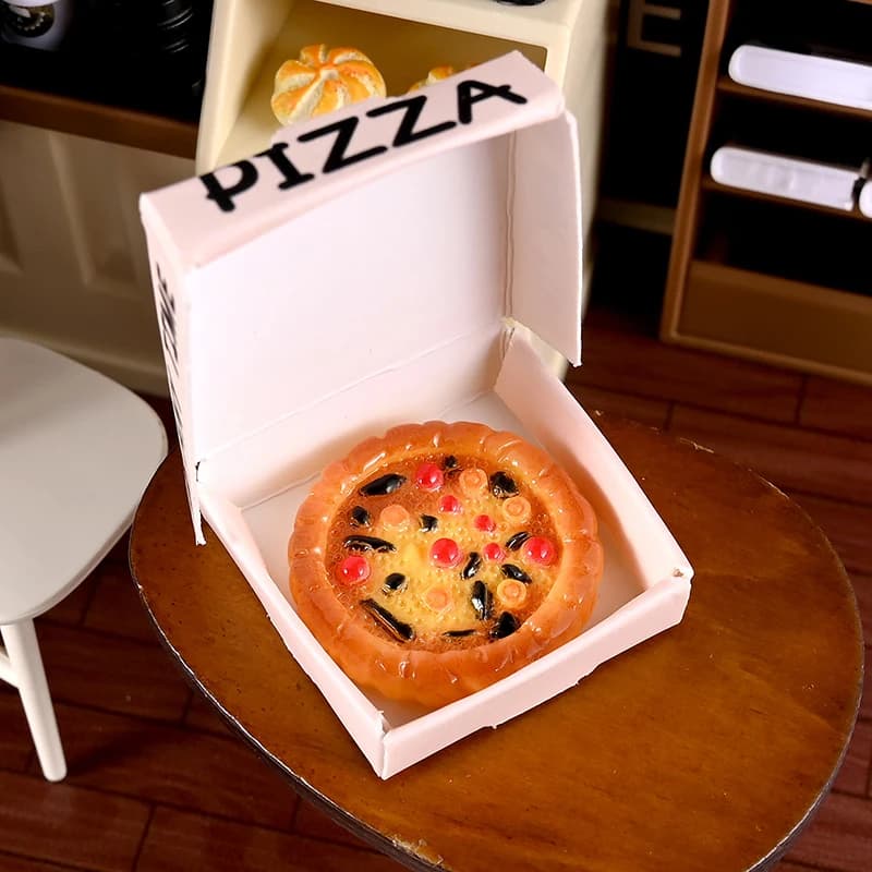 6 pièces de mini-pizzas et boîtes d'emballage pour maison de poupée 1/12, modèle de simulation alime