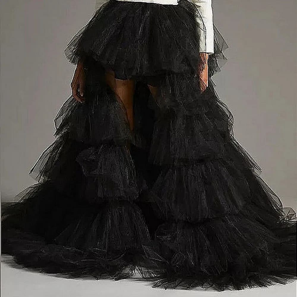 Jupe en tulle noir pour femme, superposée, asymétrique, pour mariage, mariée ou anniversaire