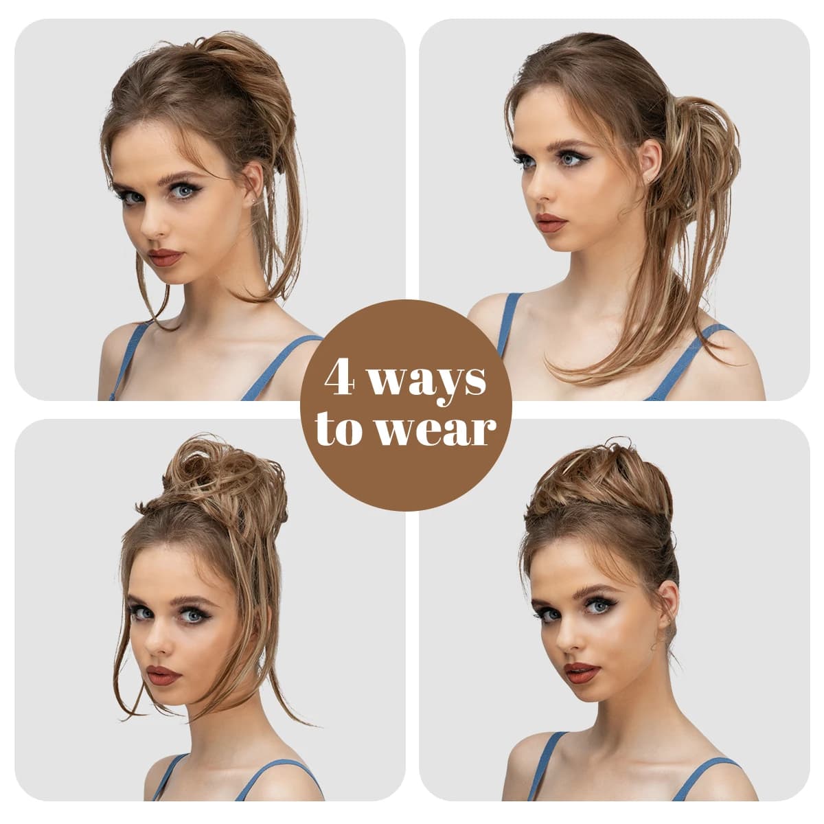 Postiches synthétiques élastiques en désordre, chouchou bouclé, noir, blond, marron, Chignon, beigne
