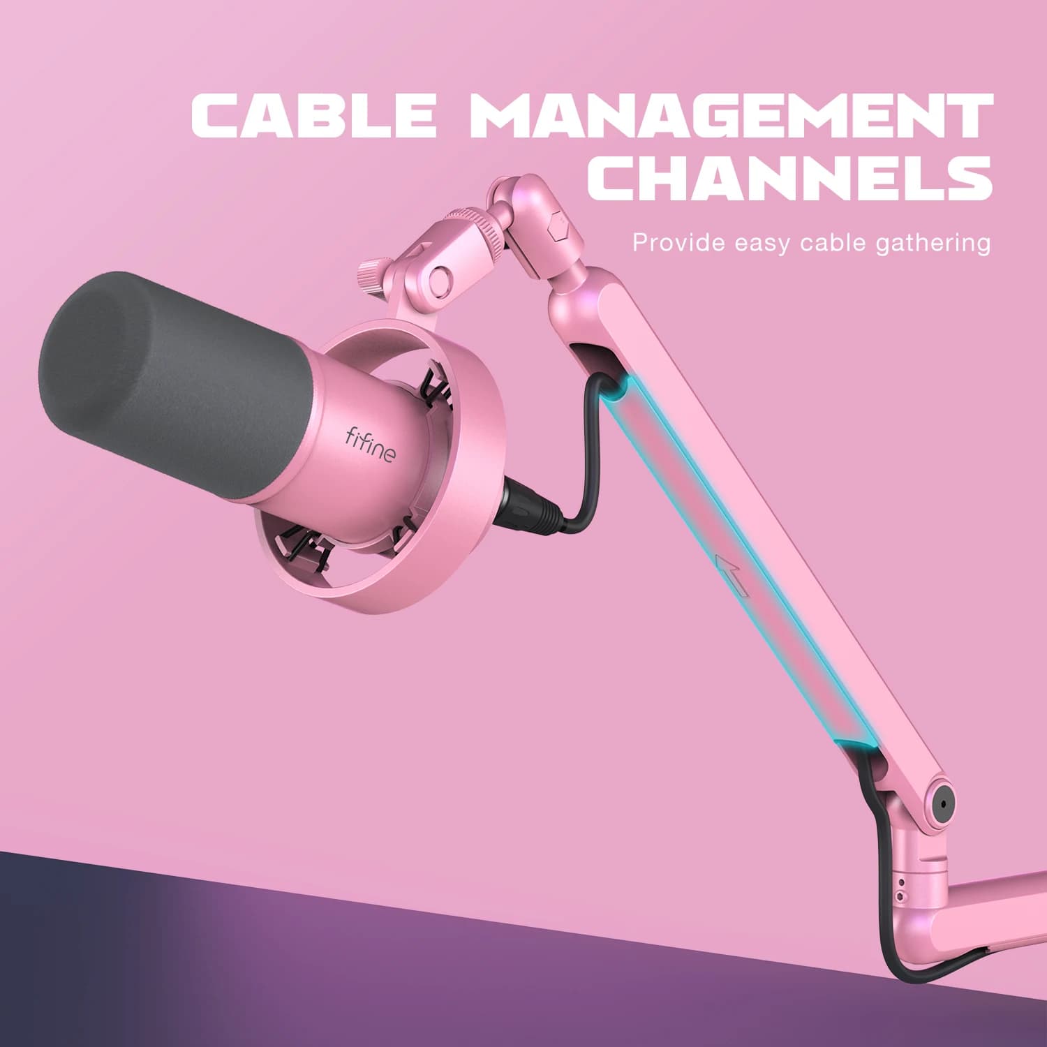 FIFINE Microphone Boom à profil bas, bras de micro réglable en métal avec gestion des câbles/pince e