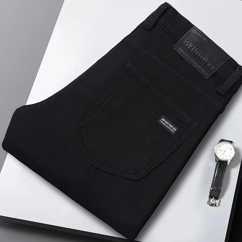 Wthinlee nouveau jean pour hommes d'affaires décontracté droit Stretch mode classique bleu noir trav