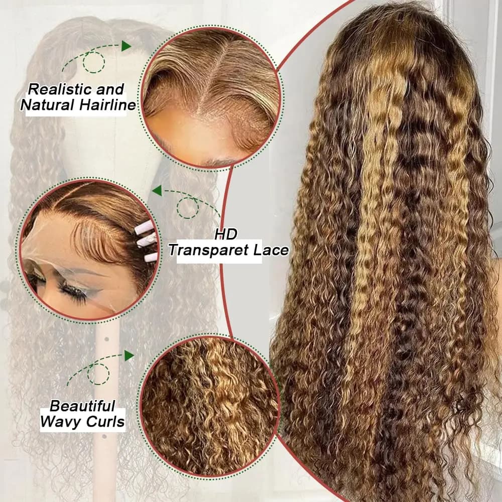 Perruque Naturelle Bouclée Sans Colle, Cheveux Ondulés, 13x4 HD, 13x6, Blond Miel