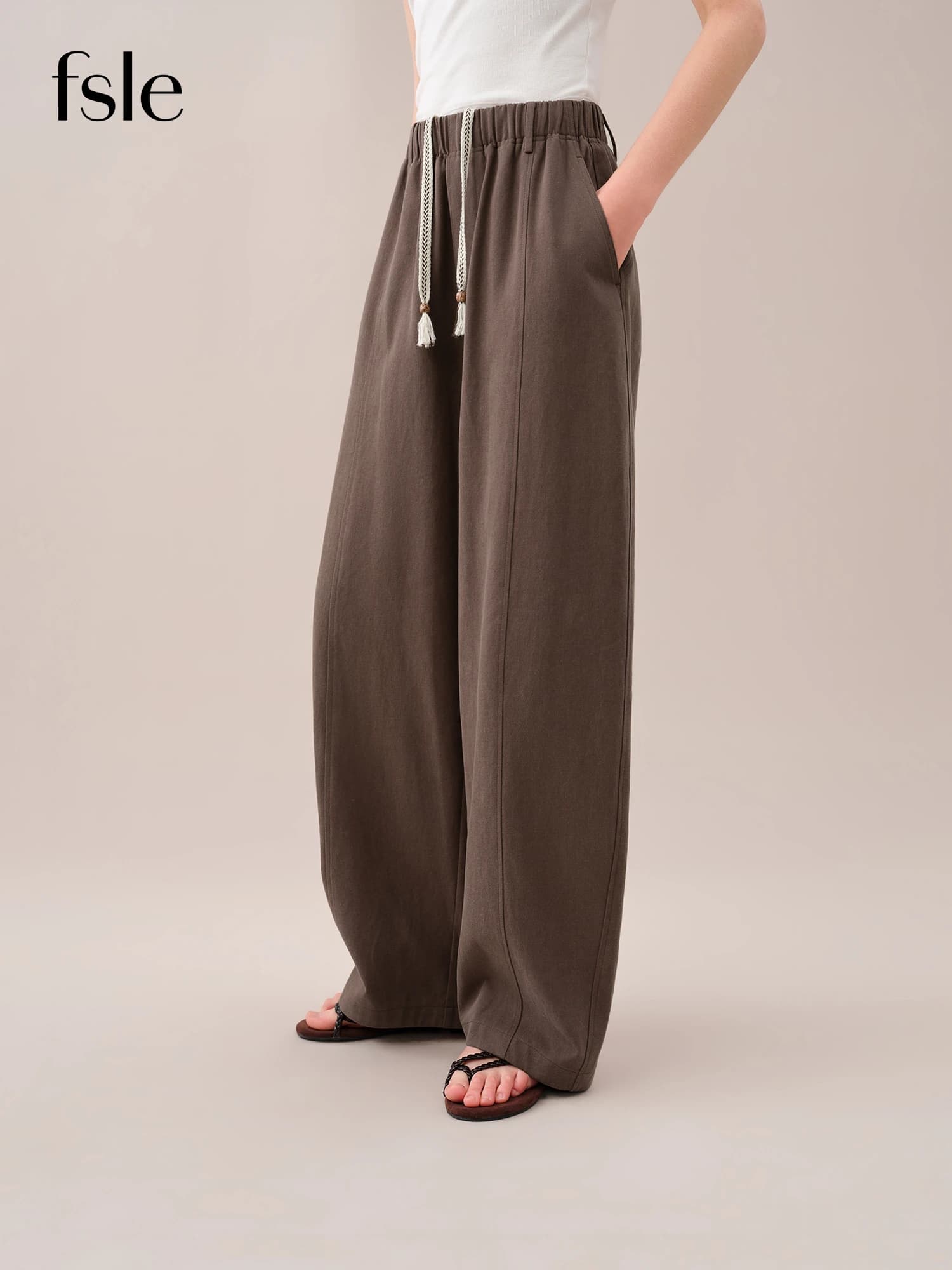 FSLE【Série Premium】Pantalon large décontracté pour femme, coupe ample, taille élastique, collection 