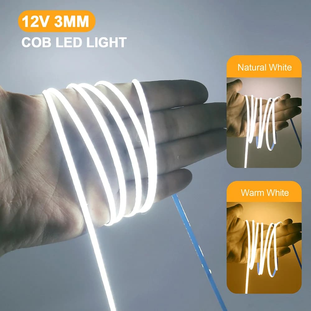 Bande lumineuse LED COB PCB 3mm 5mm, 5V 12V 24V 320LED 8mm CRI90, bande LED Flexible Super brillante