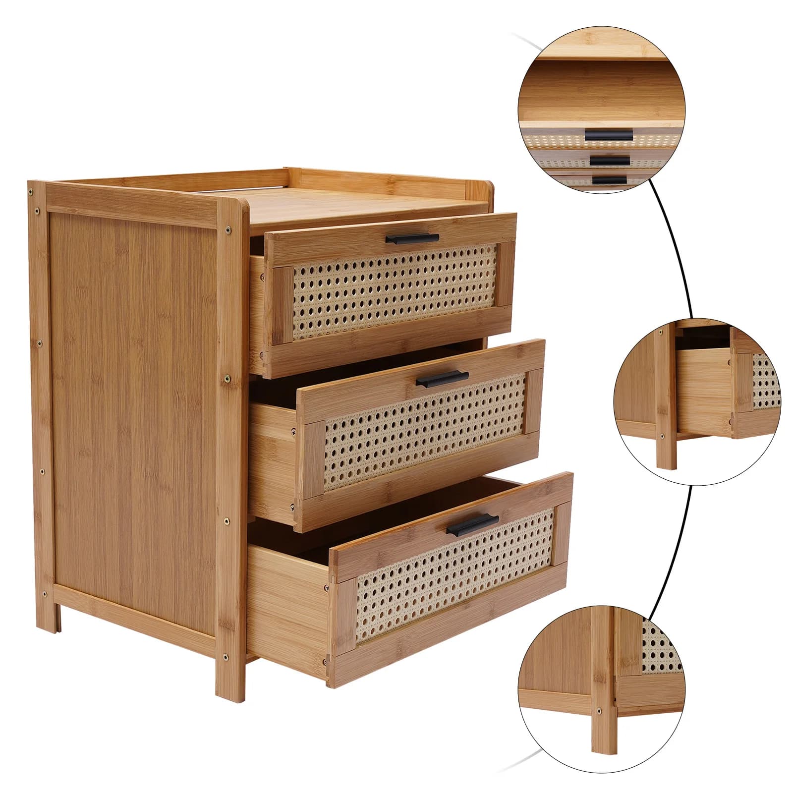 Table de chevet en bois de bambou à 3 tiroirs, armoire de rangement, meuble de chevet de chambre à c